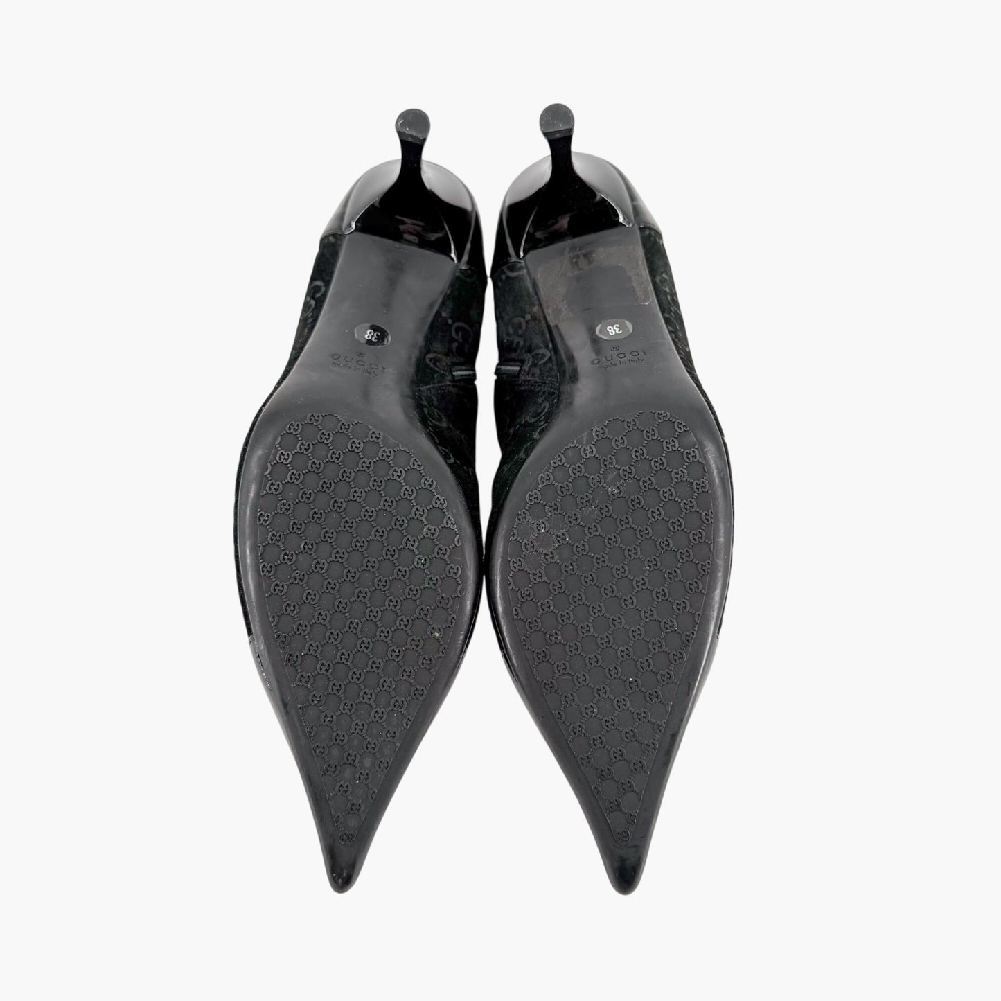 Gucci GG Web Stripe Ankle Boots Black Suede Size 38