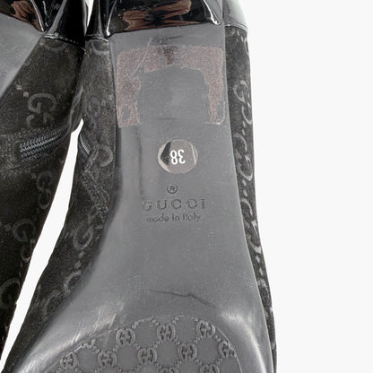 Gucci GG Web Stripe Ankle Boots Black Suede Size 38