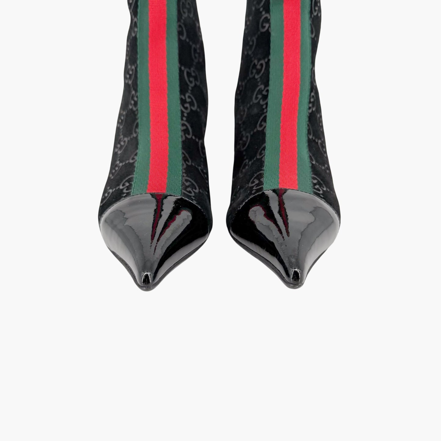 Gucci GG Web Stripe Ankle Boots Black Suede Size 38