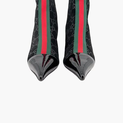 Gucci GG Web Stripe Ankle Boots Black Suede Size 38