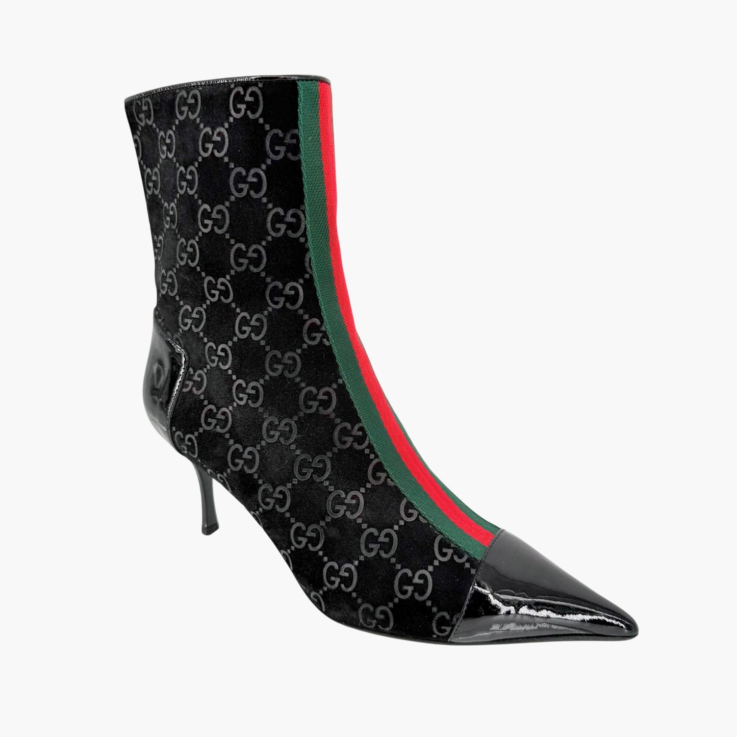 Gucci GG Web Stripe Ankle Boots Black Suede Size 38