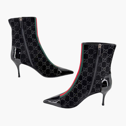 Gucci GG Web Stripe Ankle Boots Black Suede Size 38