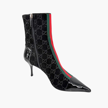 Gucci GG Web Stripe Ankle Boots Black Suede Size 38