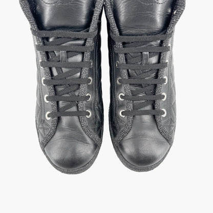 Chanel High Top Quilted CC Sneakers in Black Leather Size 37.5