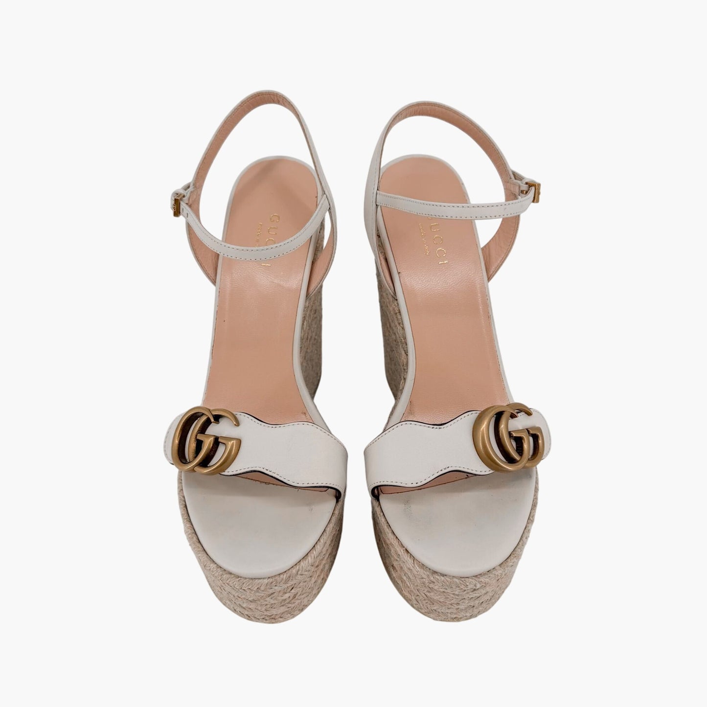 Gucci Aitana GG White Espadrille Platform Wedge Sandals 37