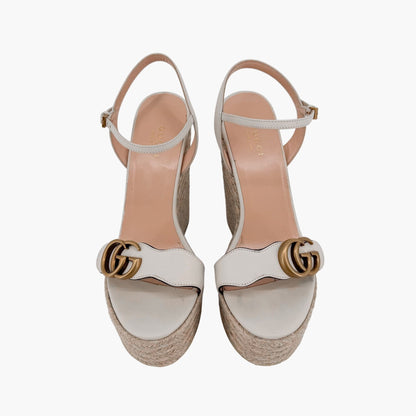 Gucci Aitana GG White Espadrille Platform Wedge Sandals 37