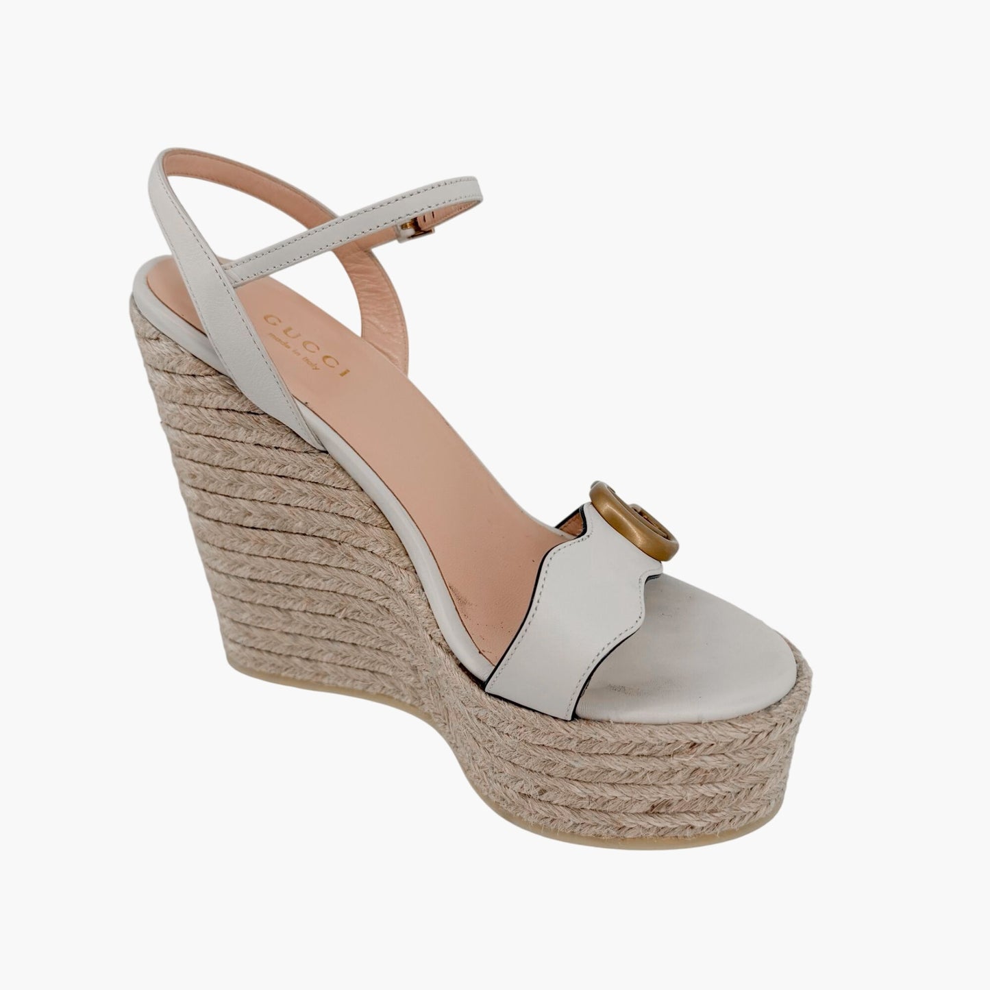 Gucci Aitana GG White Espadrille Platform Wedge Sandals 37