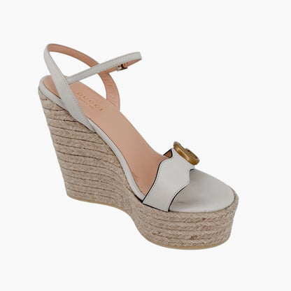 Gucci Aitana GG White Espadrille Platform Wedge Sandals 37