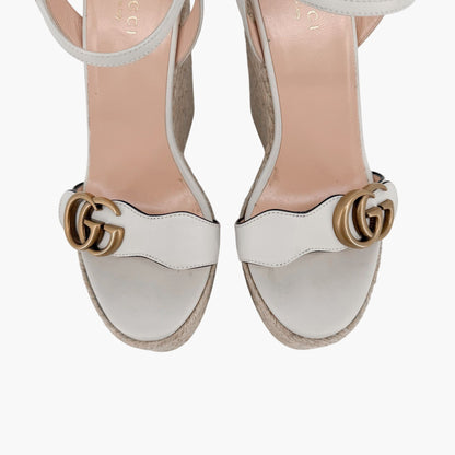 Gucci Aitana GG White Espadrille Platform Wedge Sandals 37