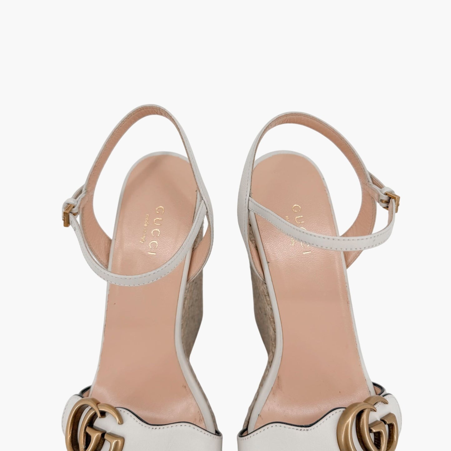 Gucci Aitana GG White Espadrille Platform Wedge Sandals 37