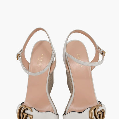 Gucci Aitana GG White Espadrille Platform Wedge Sandals 37