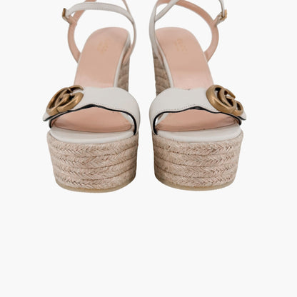 Gucci Aitana GG White Espadrille Platform Wedge Sandals 37