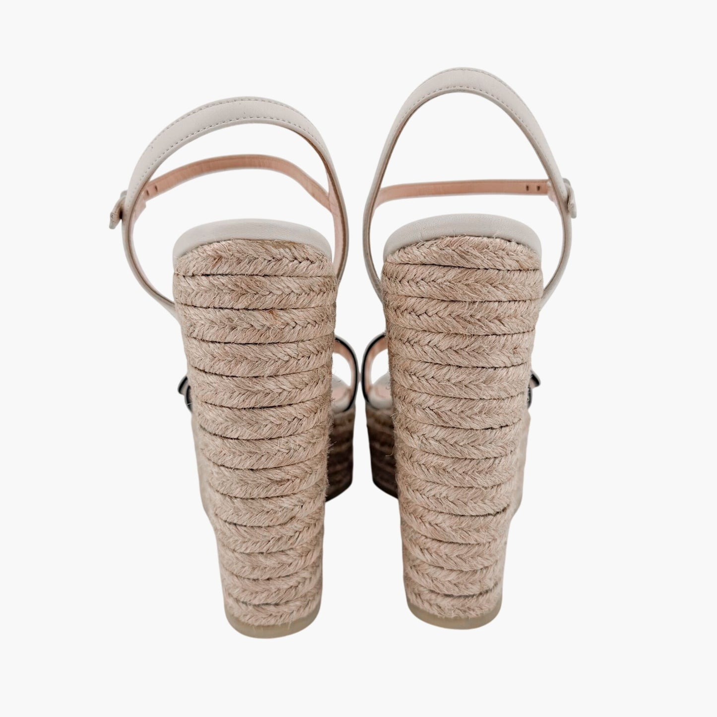 Gucci Aitana GG White Espadrille Platform Wedge Sandals 37