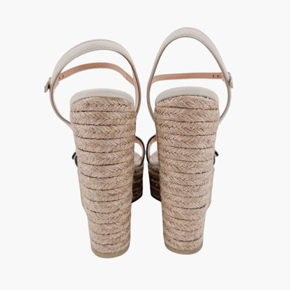 Gucci Aitana GG White Espadrille Platform Wedge Sandals 37