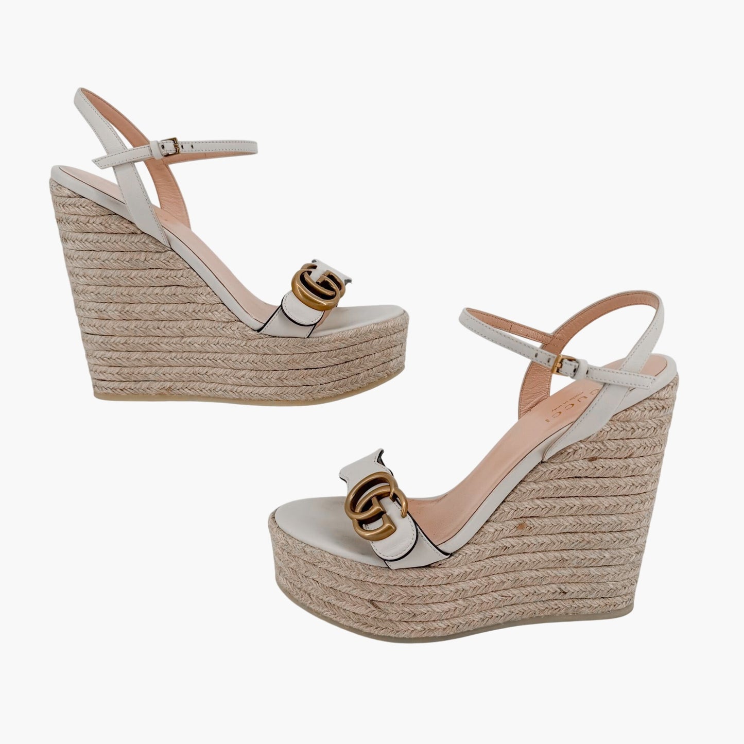 Gucci Aitana GG White Espadrille Platform Wedge Sandals 37