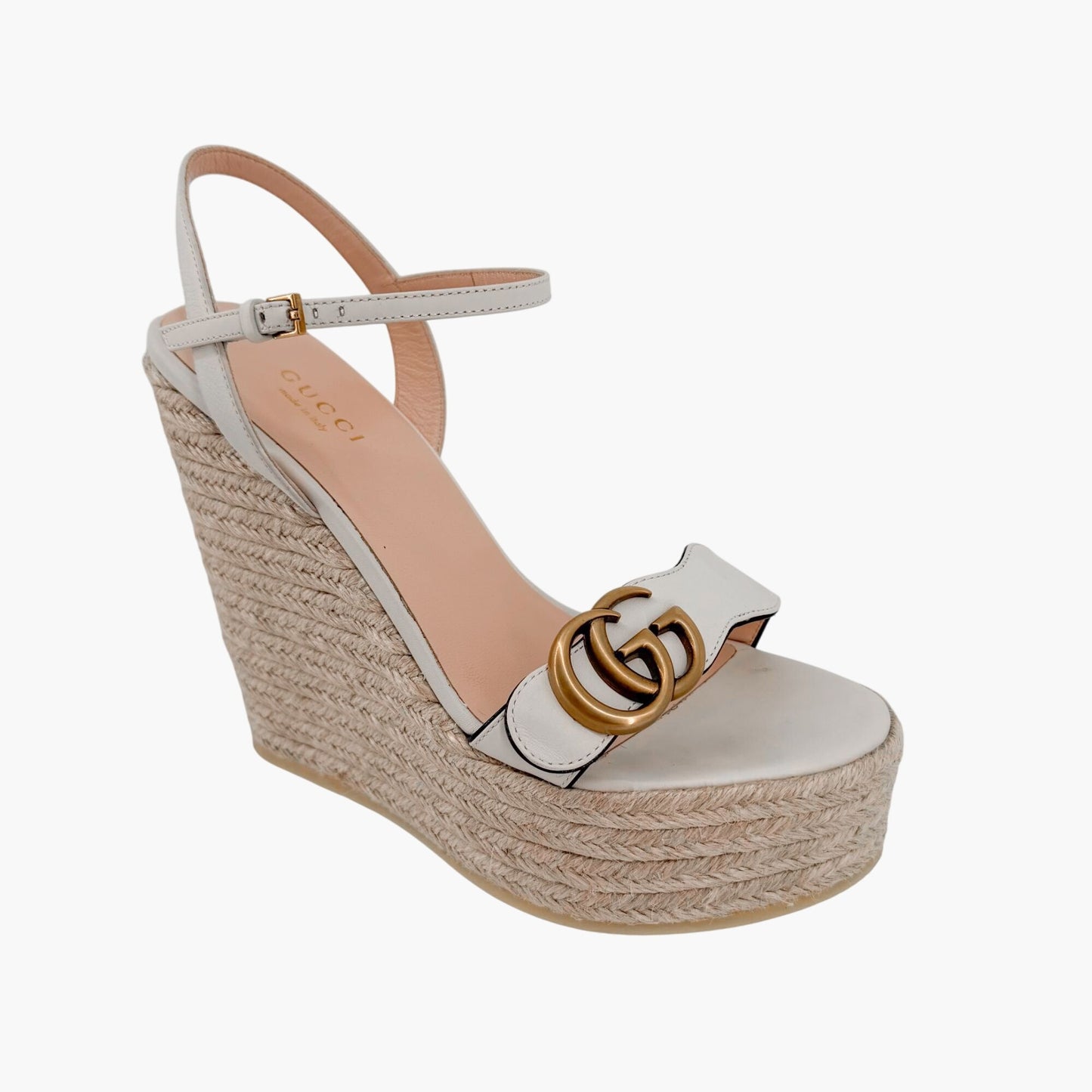 Gucci Aitana GG White Espadrille Platform Wedge Sandals 37