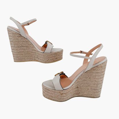 Gucci Aitana GG White Espadrille Platform Wedge Sandals 37