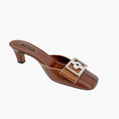 Louis Vuitton Vintage Flower Logo Mule Heels Brown Size 37.5