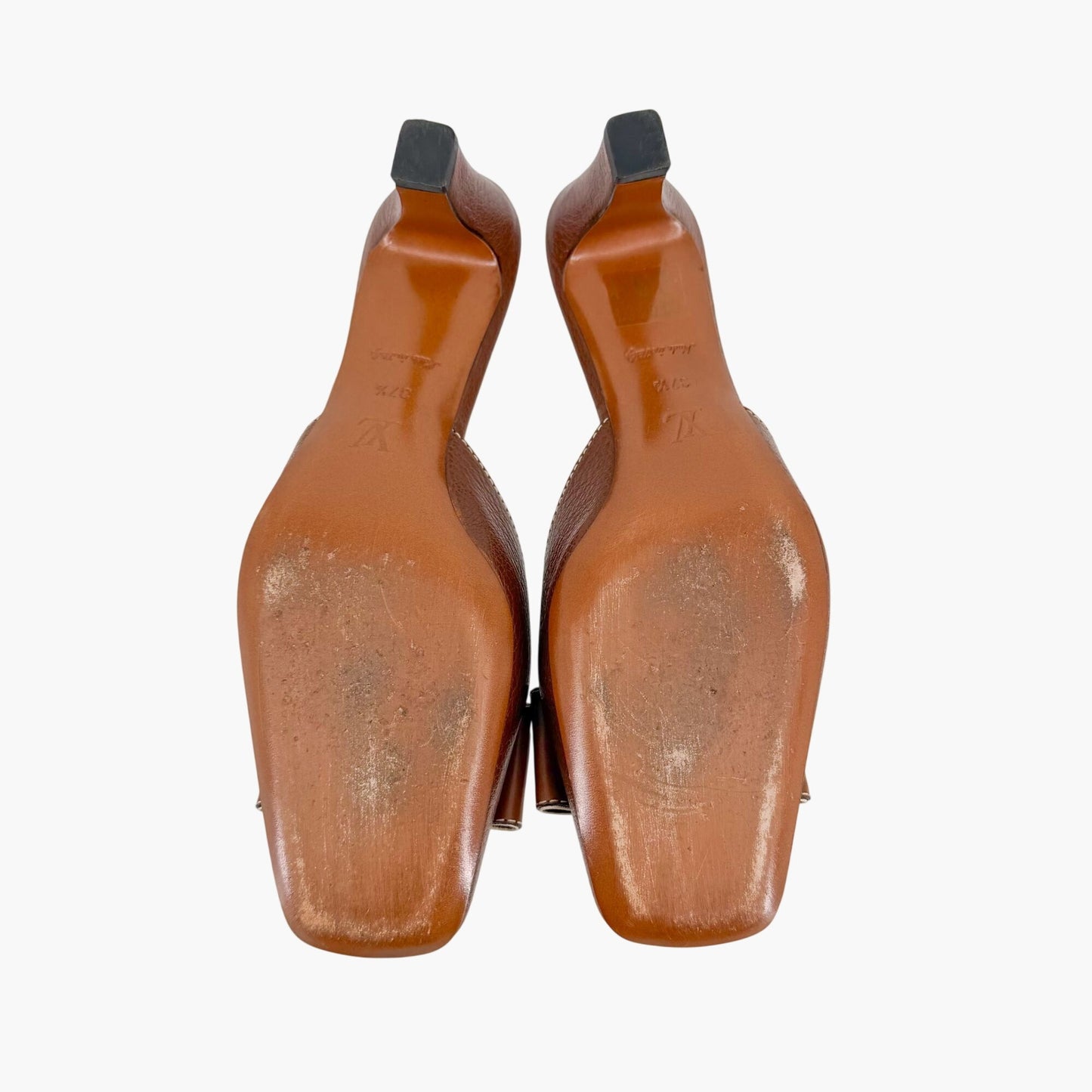 Louis Vuitton Vintage Flower Logo Mule Heels Brown Size 37.5