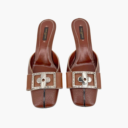 Louis Vuitton Vintage Flower Logo Mule Heels Brown Size 37.5