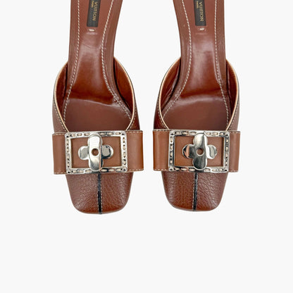 Louis Vuitton Vintage Flower Logo Mule Heels Brown Size 37.5
