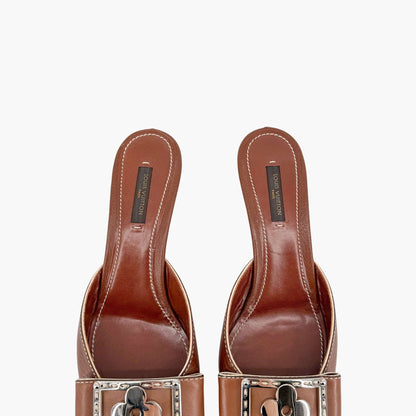 Louis Vuitton Vintage Flower Logo Mule Heels Brown Size 37.5