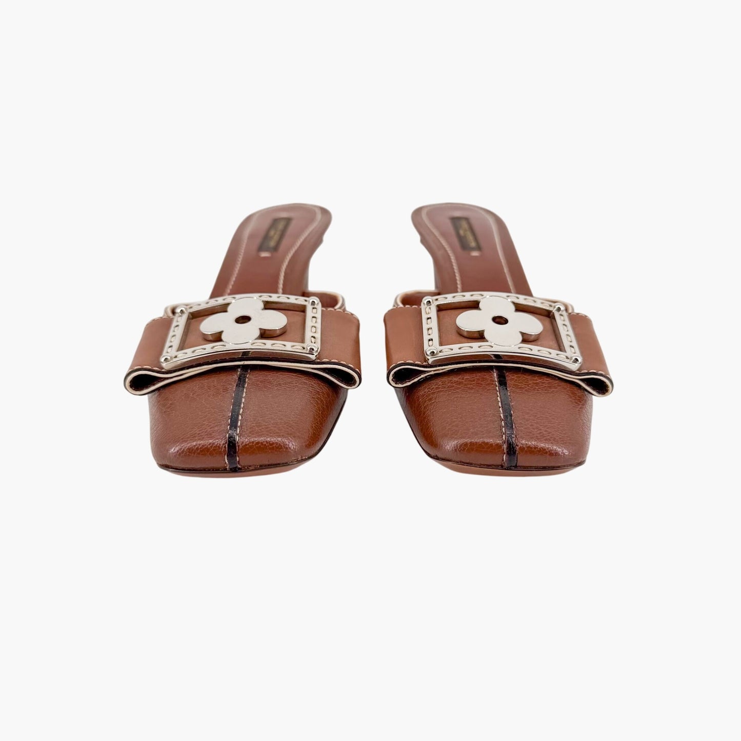 Louis Vuitton Vintage Flower Logo Mule Heels Brown Size 37.5