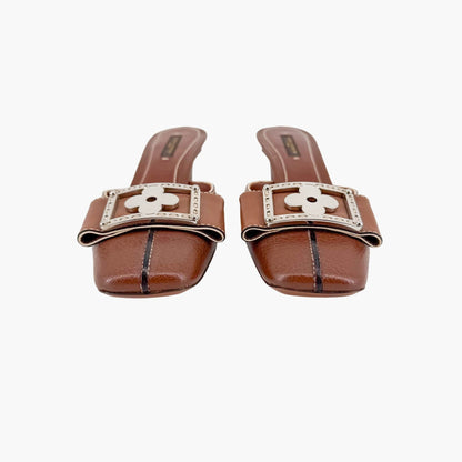 Louis Vuitton Vintage Flower Logo Mule Heels Brown Size 37.5