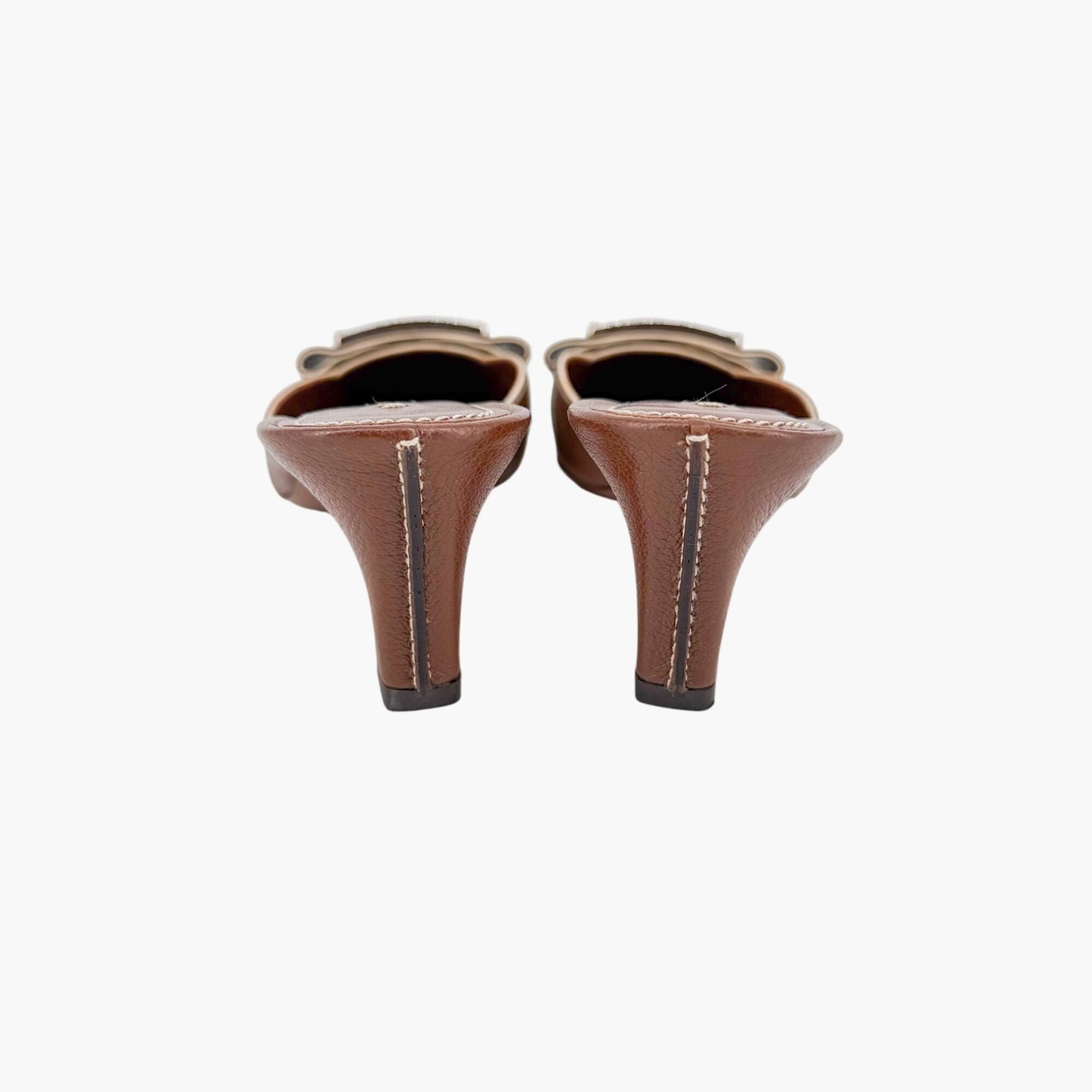 Louis Vuitton Vintage Flower Logo Mule Heels Brown Size 37.5