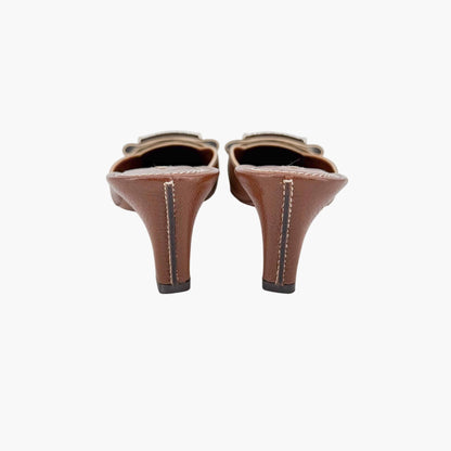 Louis Vuitton Vintage Flower Logo Mule Heels Brown Size 37.5