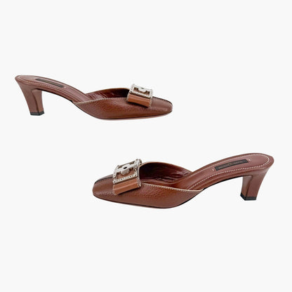 Louis Vuitton Vintage Flower Logo Mule Heels Brown Size 37.5