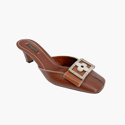Louis Vuitton Vintage Flower Logo Mule Heels Brown Size 37.5