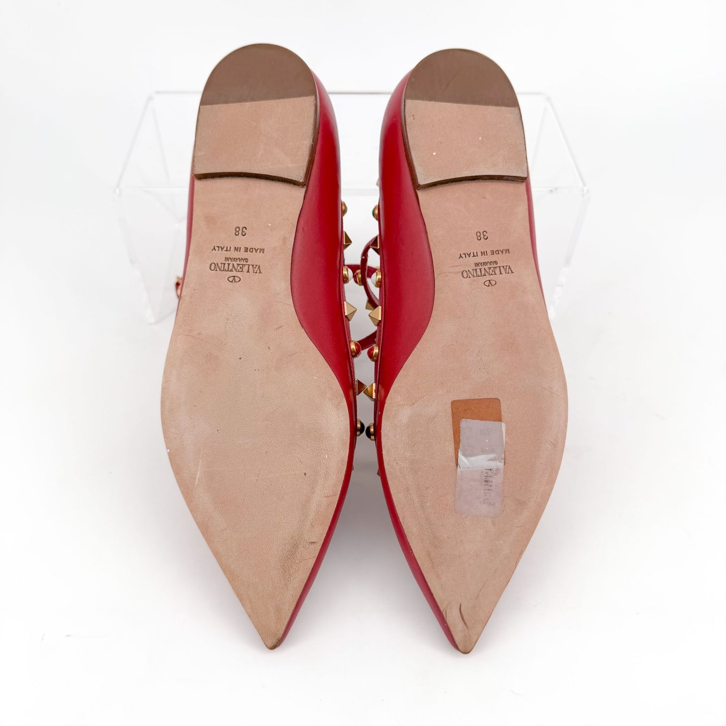 Valentino Rockstud Cage Ballet Flats Red Leather Size 38