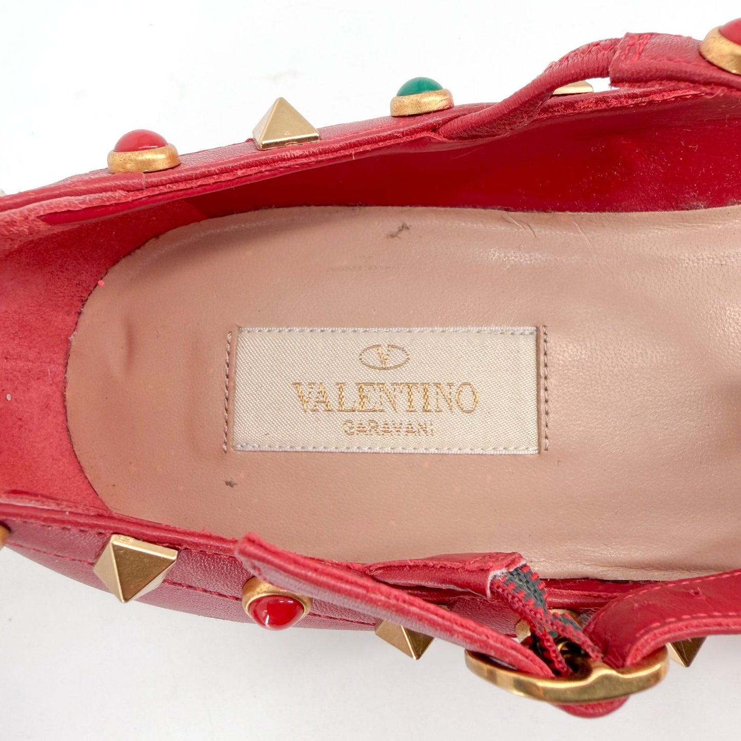 Valentino Rockstud Cage Ballet Flats Red Leather Size 38