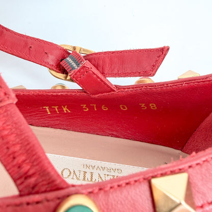 Valentino Rockstud Cage Ballet Flats Red Leather Size 38