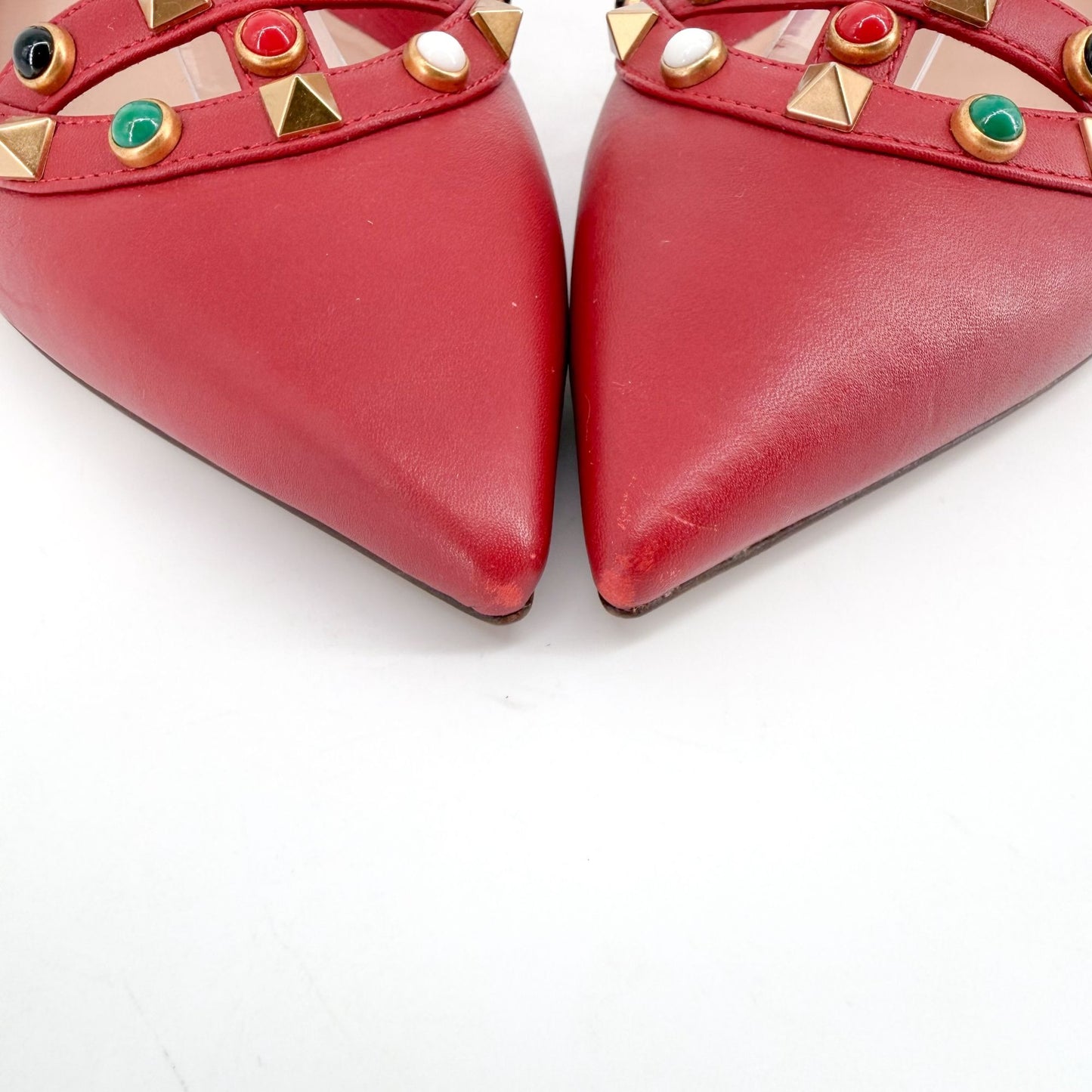 Valentino Rockstud Cage Ballet Flats Red Leather Size 38