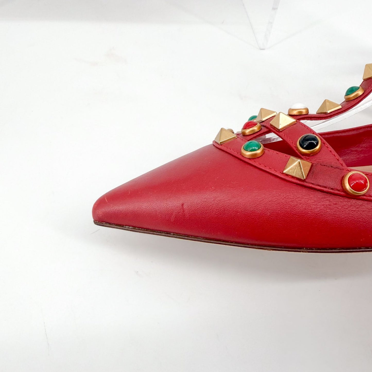 Valentino Rockstud Cage Ballet Flats Red Leather Size 38