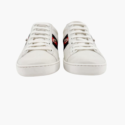 Gucci Crystal-Embellished Bow Ace Sneakers in White Leather Size 37.5