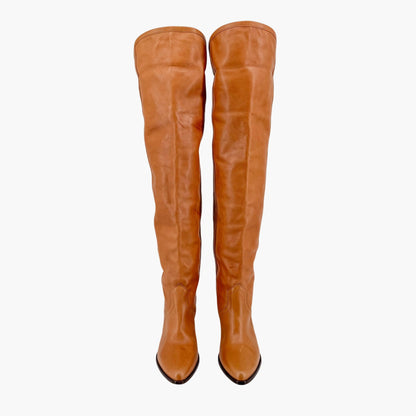 Isabel Marant Remko Over-The-Knee Western Boots in Cognac Leather – Size 40