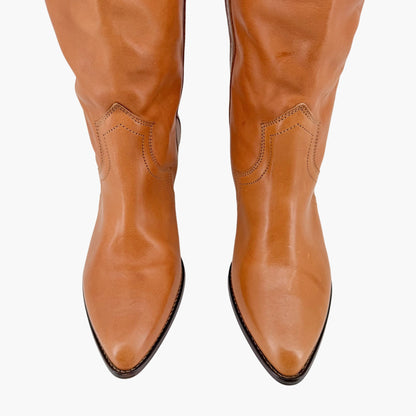 Isabel Marant Remko Over-The-Knee Western Boots in Cognac Leather – Size 40