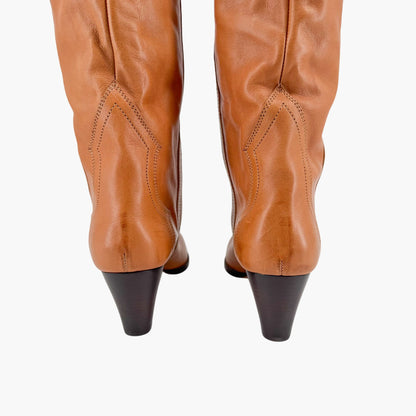Isabel Marant Remko Over-The-Knee Western Boots in Cognac Leather – Size 40