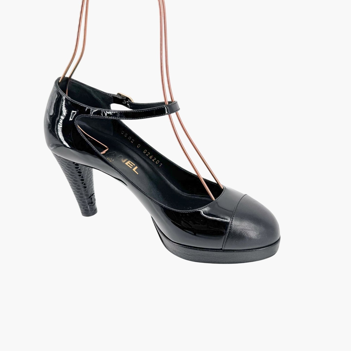 Chanel Cap Toe Platform Pumps in Black Patent Leather Size 38