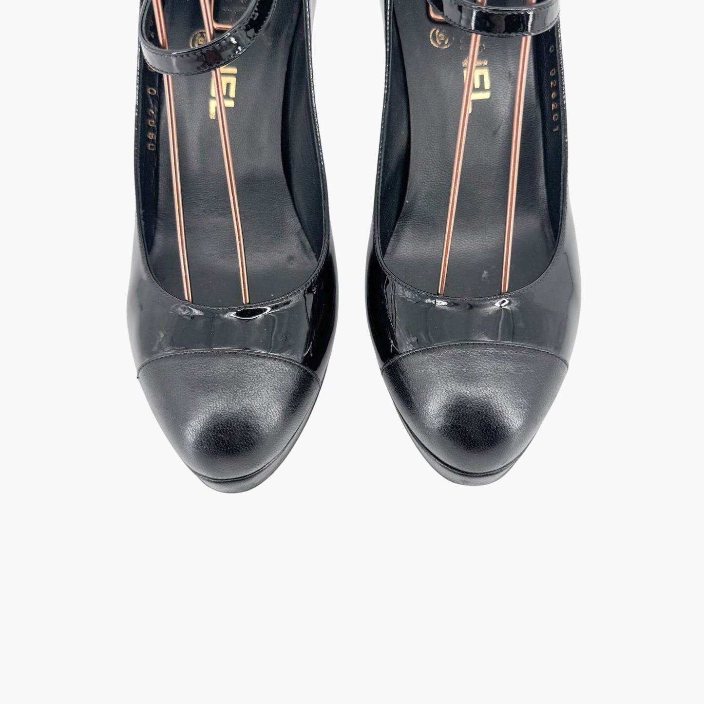 Chanel Cap Toe Platform Pumps in Black Patent Leather Size 38