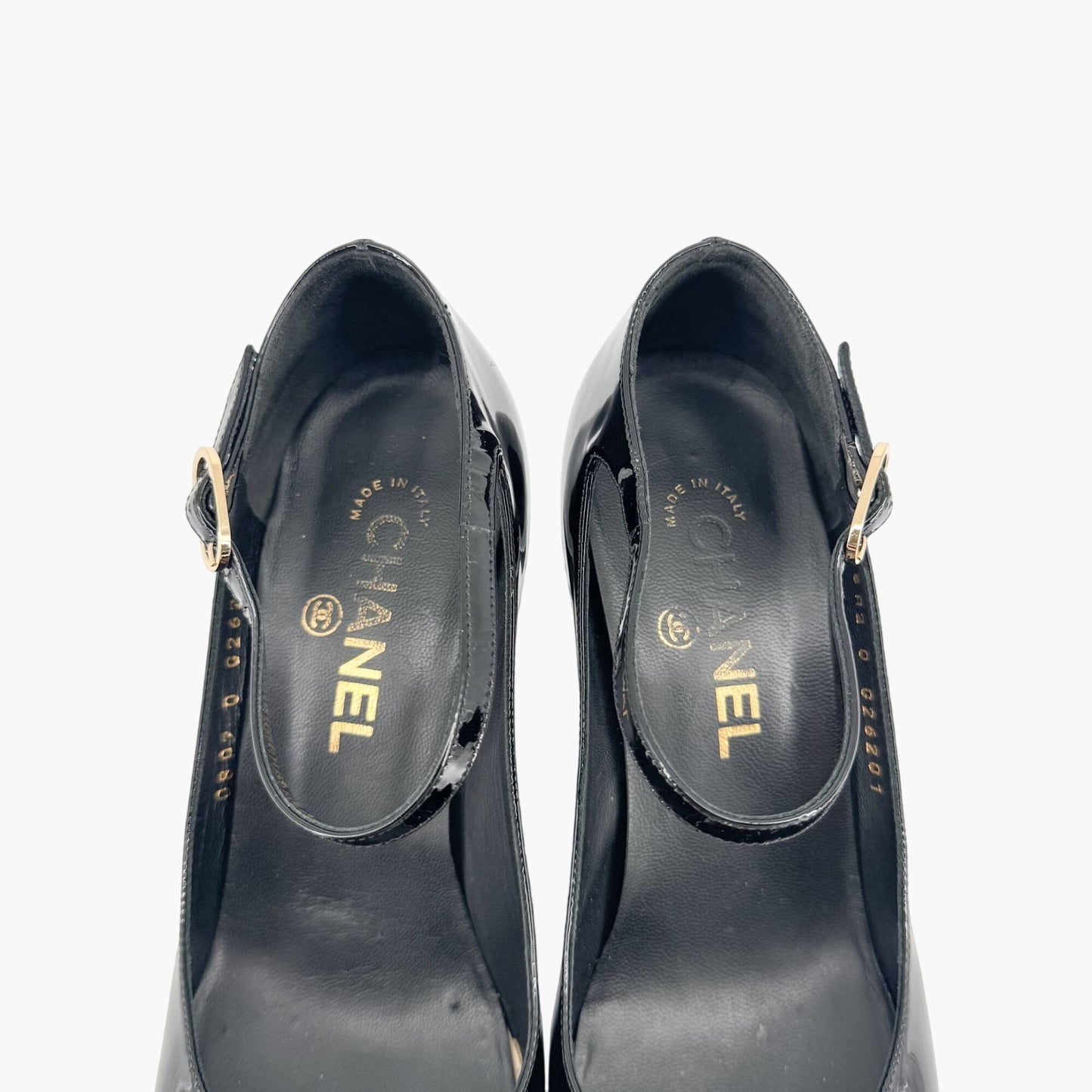 Chanel Cap Toe Platform Pumps in Black Patent Leather Size 38