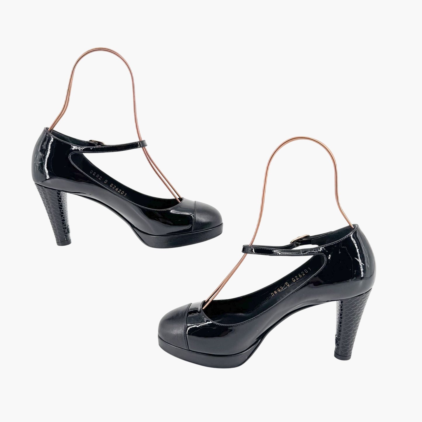 Chanel Cap Toe Platform Pumps in Black Patent Leather Size 38