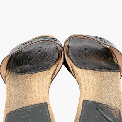 Chanel CC Espadrille Slide Sandals Black Size 38