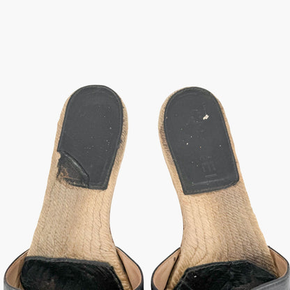 Chanel CC Espadrille Slide Sandals Black Size 38