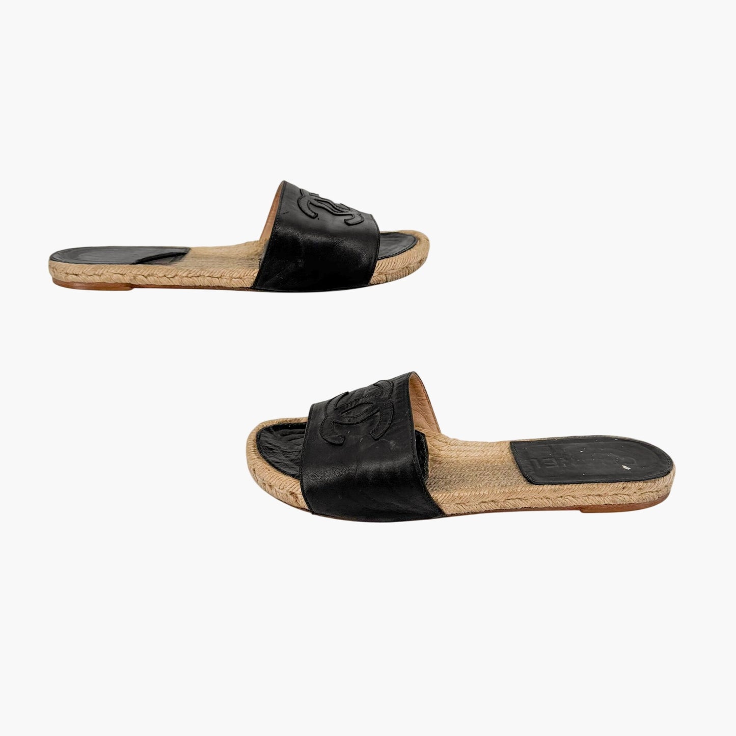 Chanel CC Espadrille Slide Sandals Black Size 38
