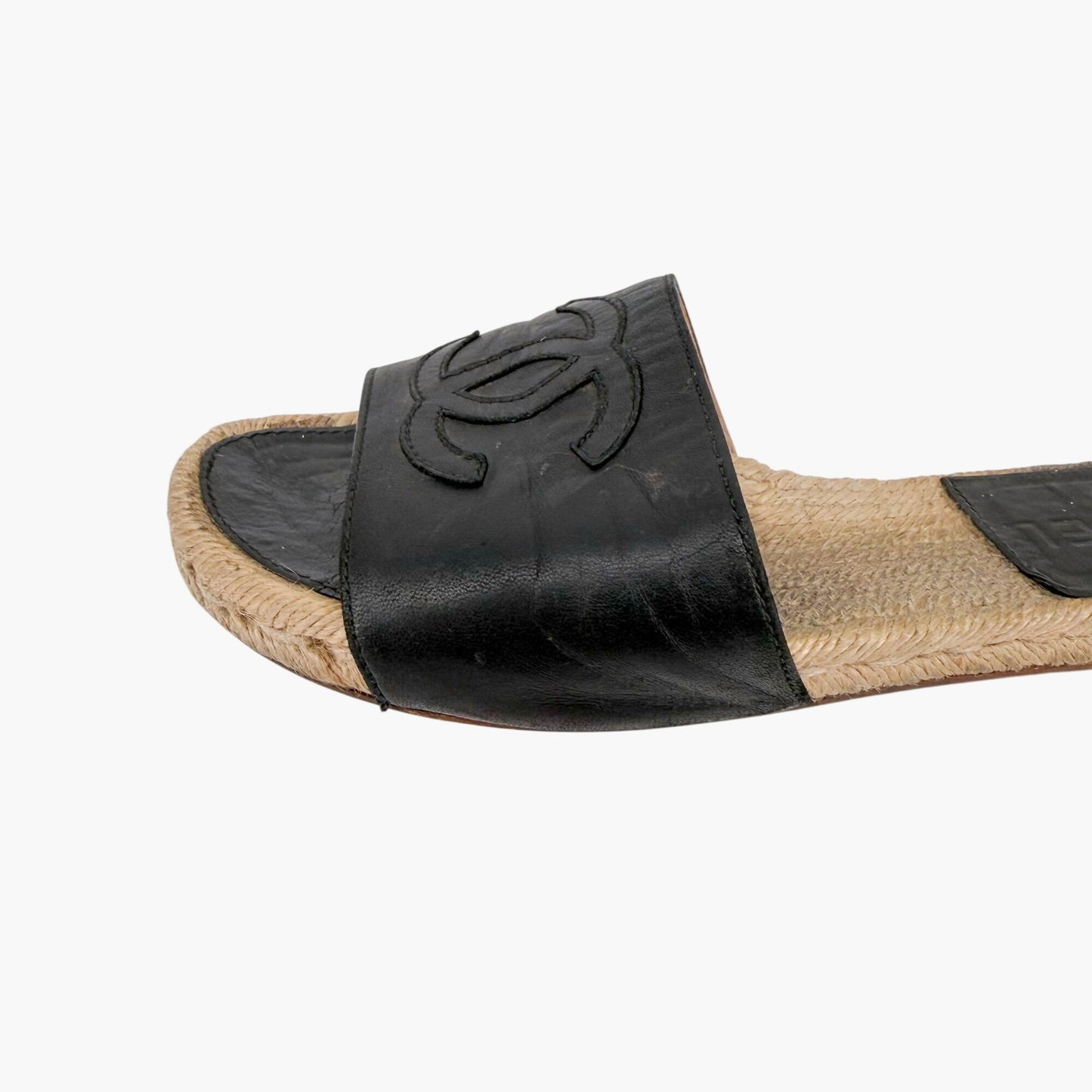 Chanel CC Espadrille Slide Sandals Black Size 38