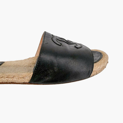 Chanel CC Espadrille Slide Sandals Black Size 38